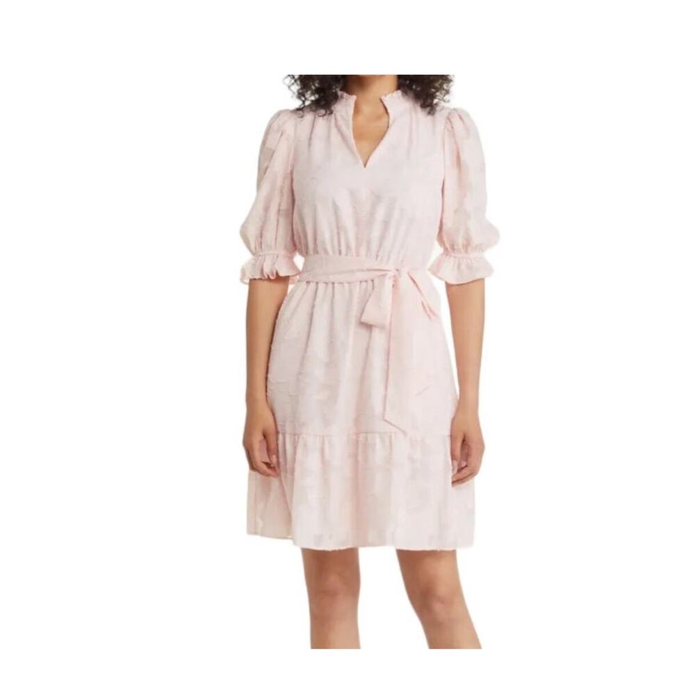 Eliza J dress Floral Jacquard belted pink size 14